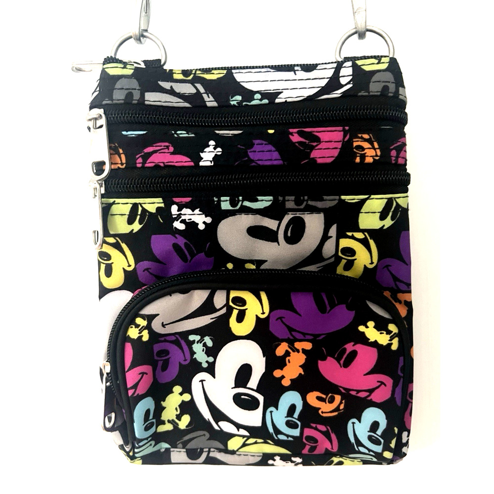Disney Parks MICKEY MOUSE Purse Crossbody 5 zip Pockets Multicolor Shoulder Bag